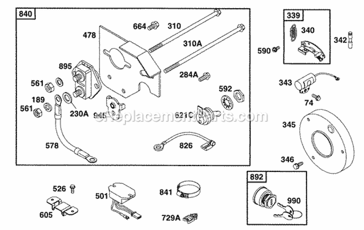Starter Panel Kit Diagram and Parts List for 252416-0734-01  Briggs and Stratton Engine